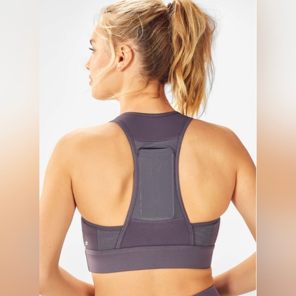 Fabletics On-The-Go Medium Impact Sports Bra, Color Shadow Shine Size L - Picture 3 of 14